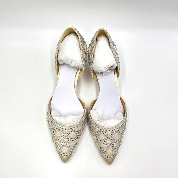Badgley Mischka Size 6 Ginny Jeweled Ivory Satin D'Orsay Low‎ Heels Pumps Shoes - Picture 3 of 13